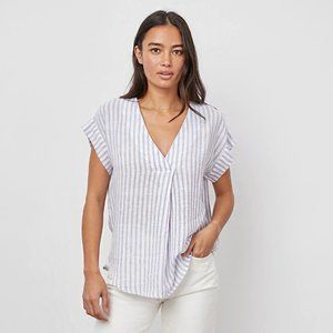 RAILS | Nala Blue Iris Linen Striped Short Sleeve Top | M